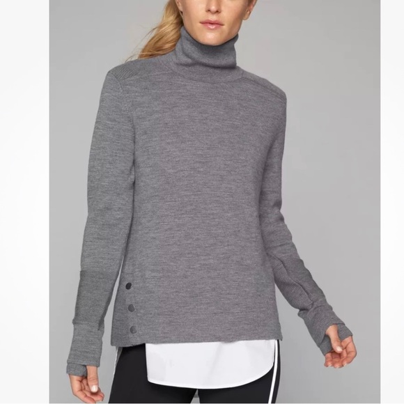 Athleta Merino Wool Blend Side Snap Turtleneck size S gray - Picture 2 of 7